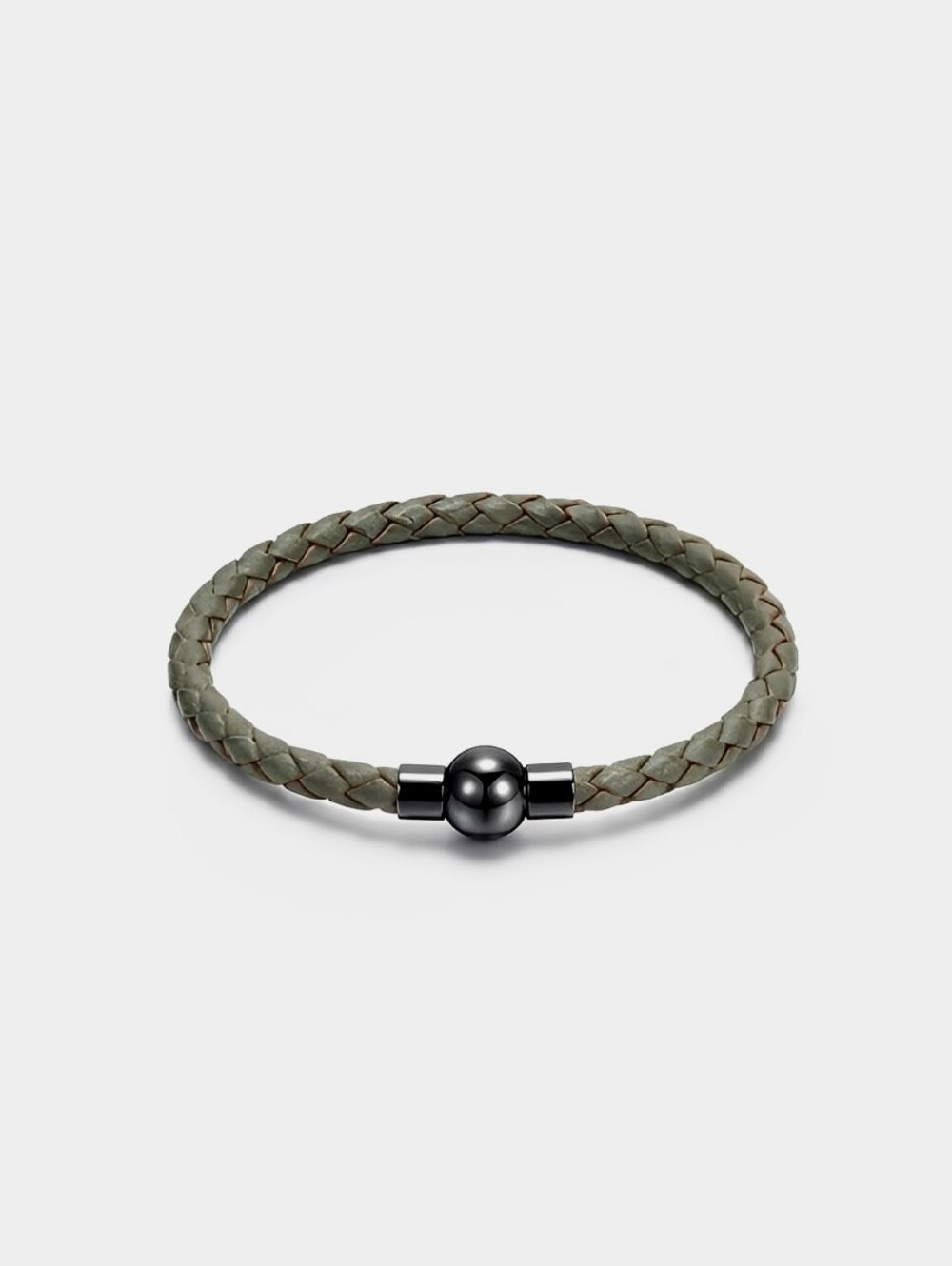 Linx Army Green Leather Braided Cord Bracelet with Black Magnetic Clasp